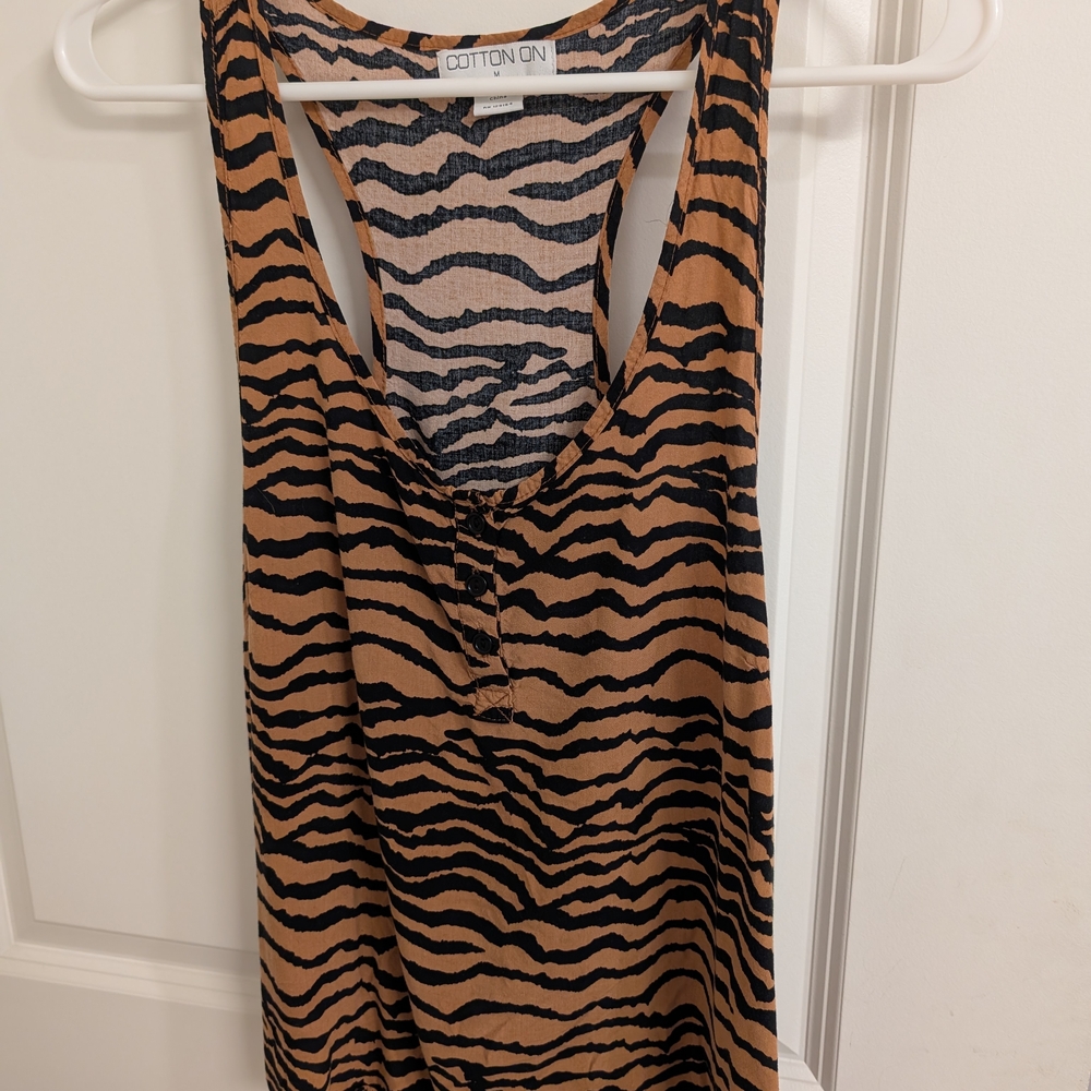 Cotton On Women's Tan and Black Zebra Print Tank Top
